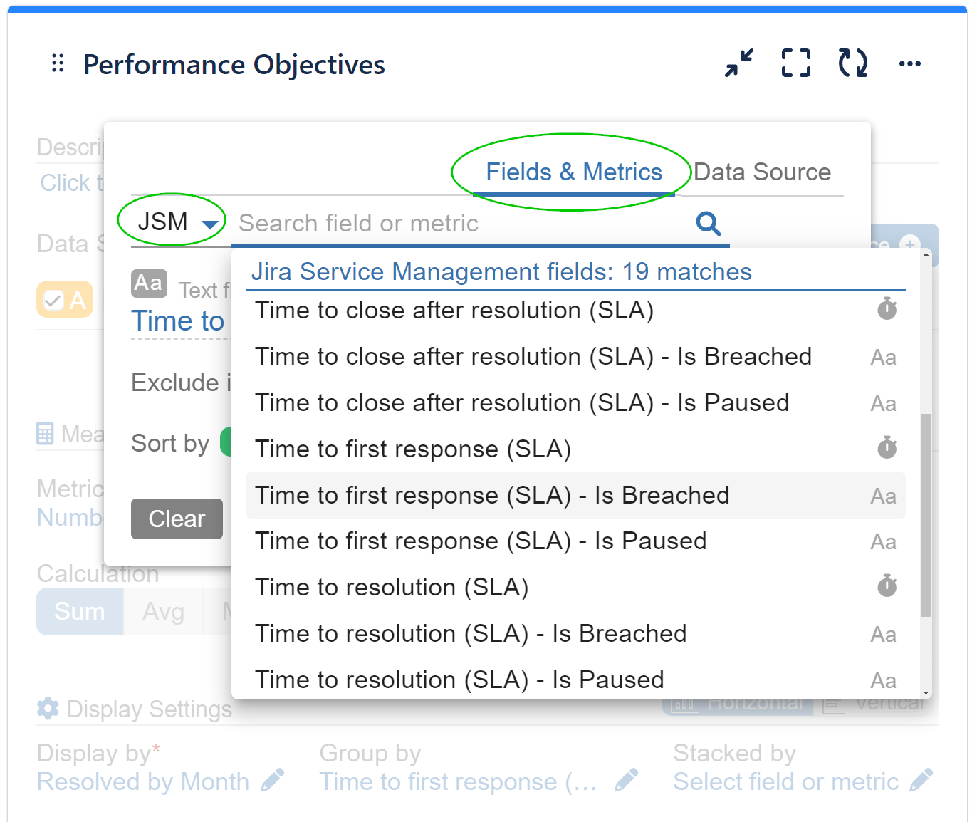 Group by SLA metric settings