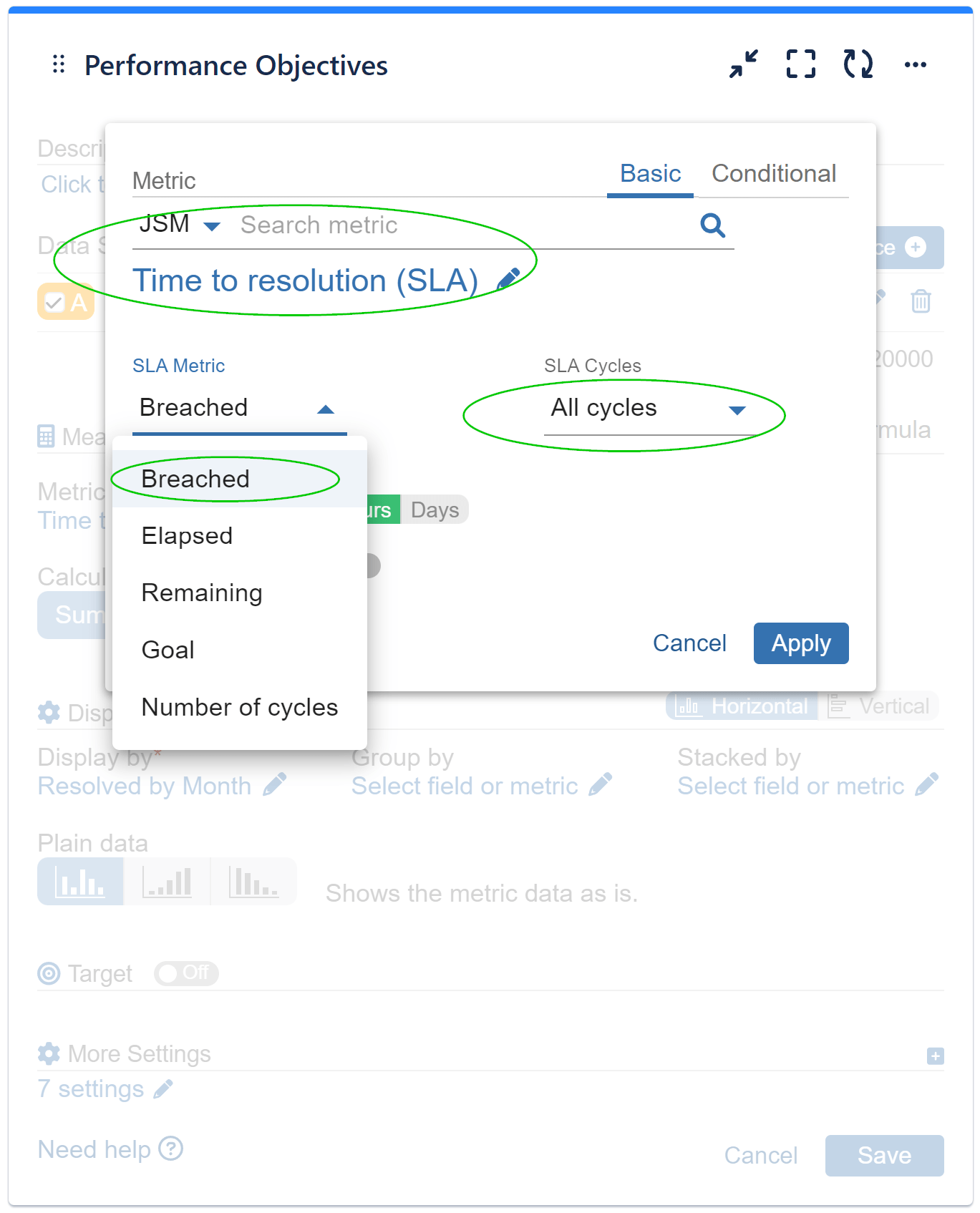 SLA metrics jira settings