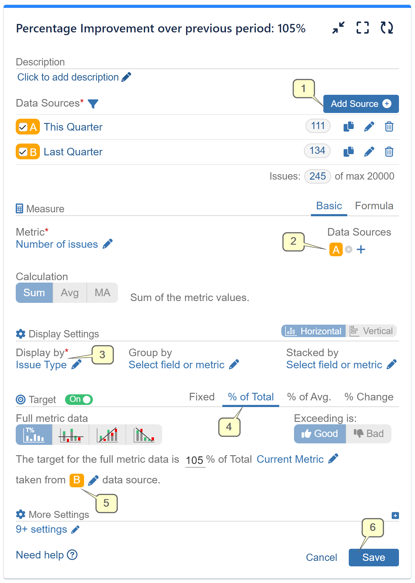 Segmentation and targets chart PoP improvement settings