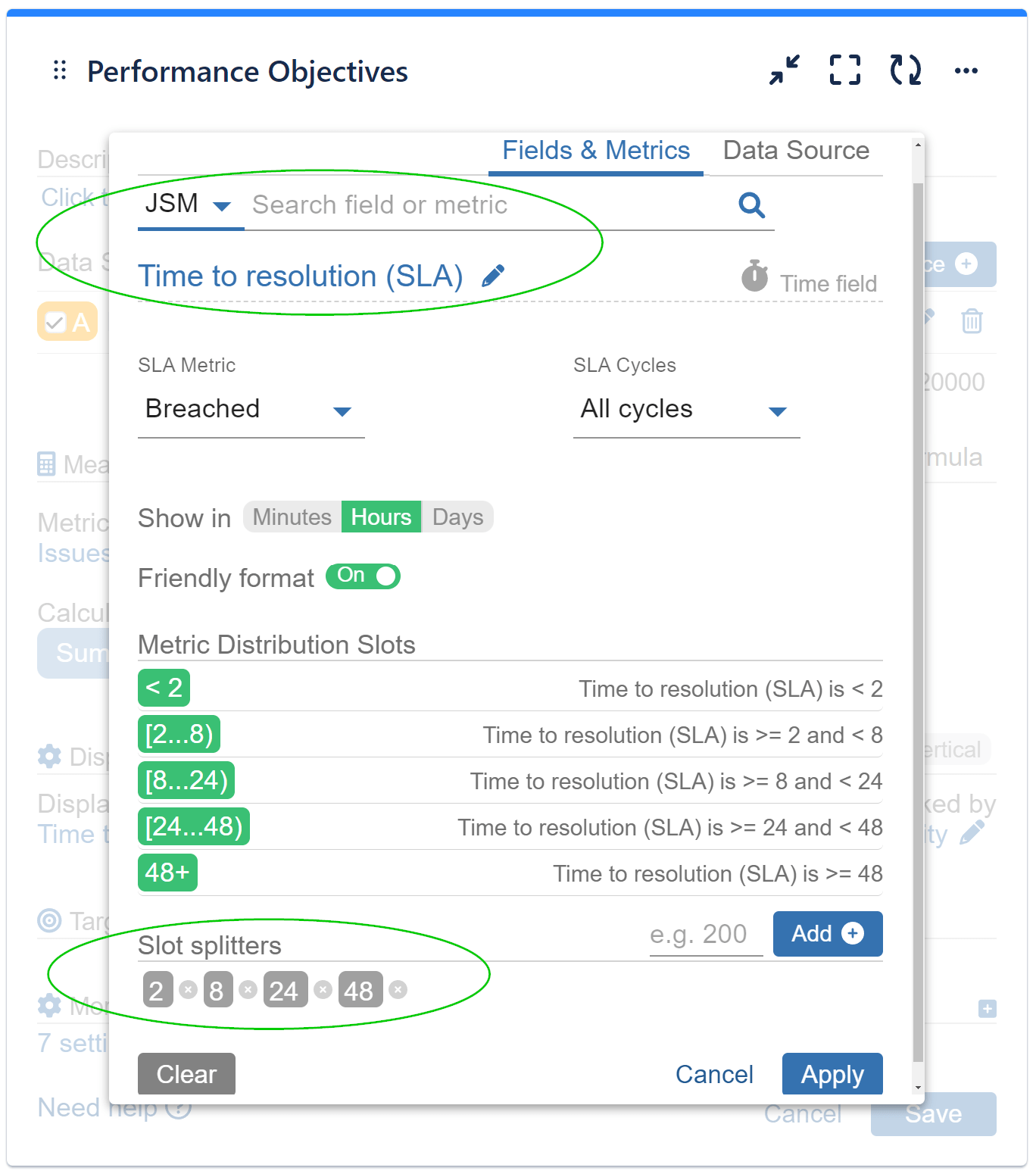 Slot splitters settings