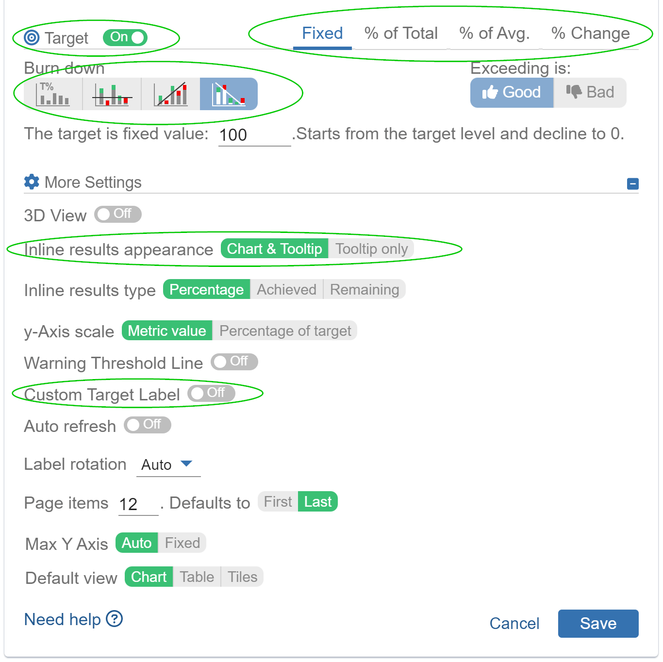 Target results settings