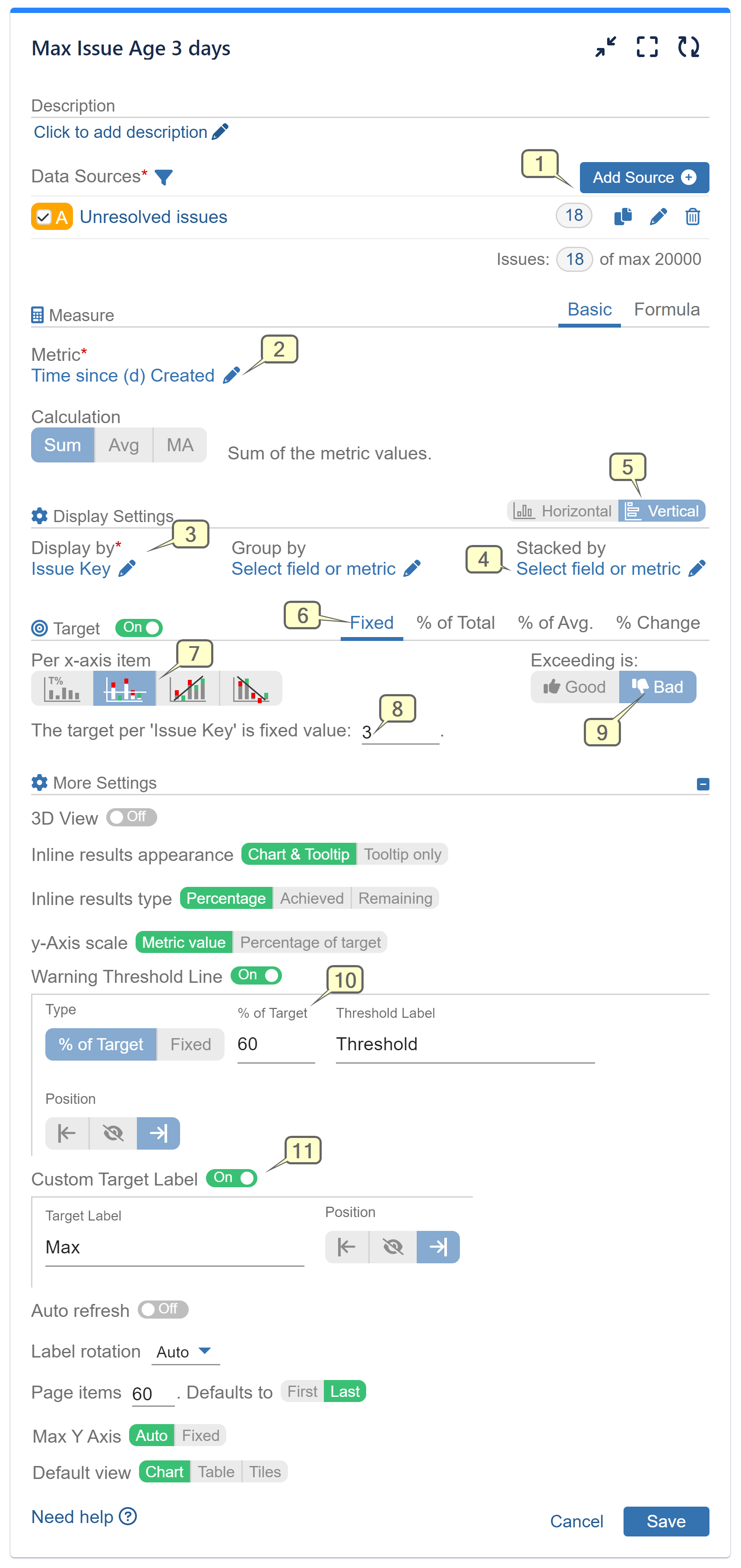 Max Issue Age KPI Settings Screen 1