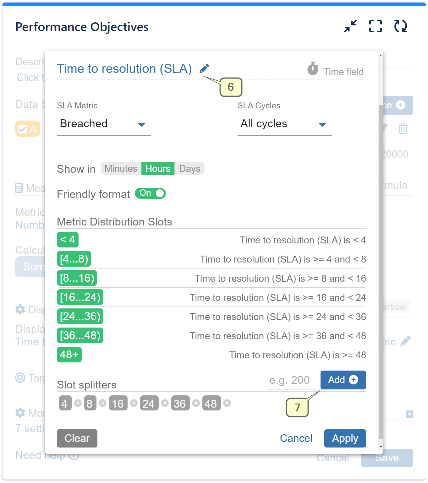 Metric distribution slots