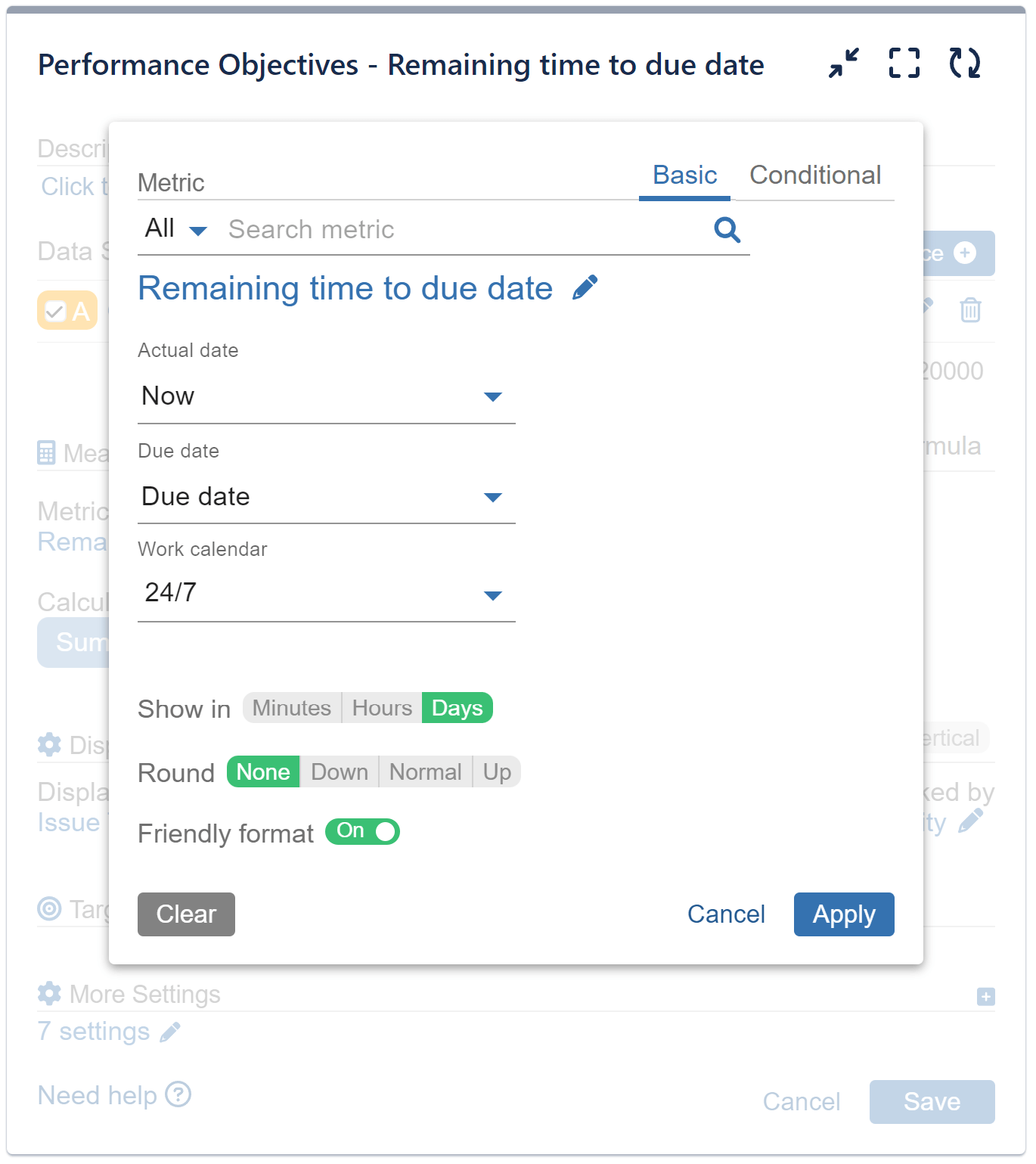 Remaining time to due date metric