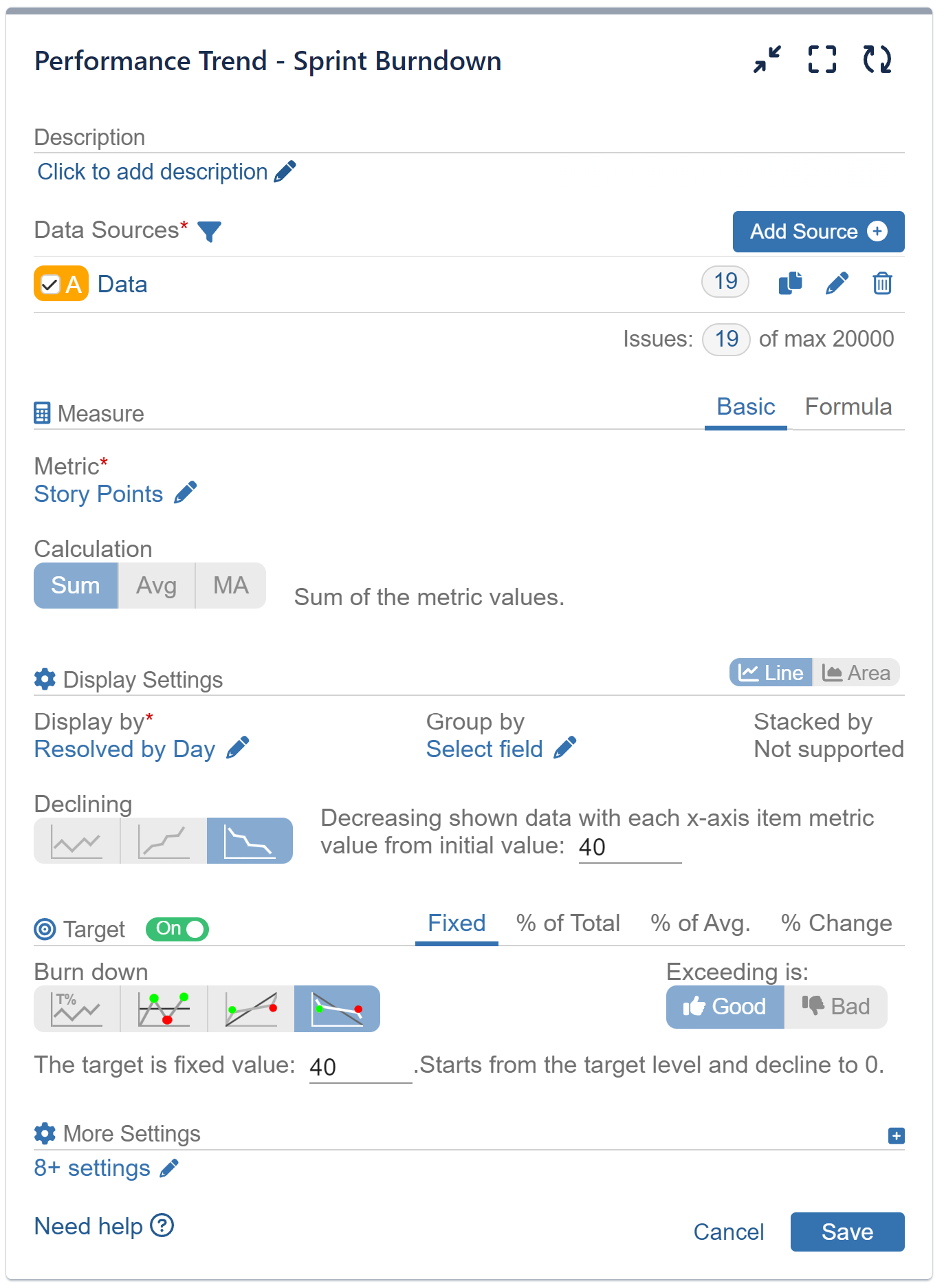 Sprint burndown chart settings