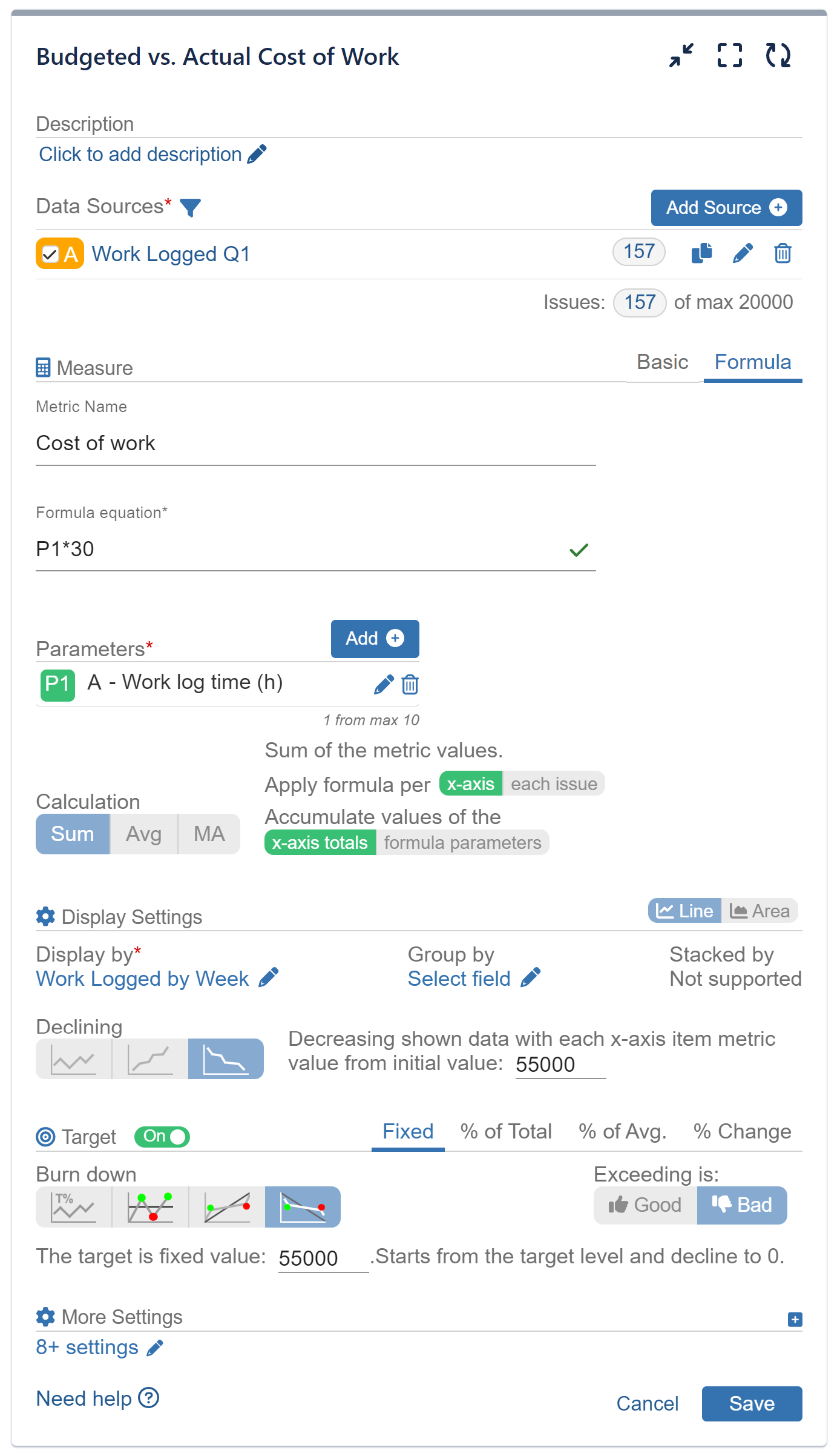 budget vs actual cost settings
