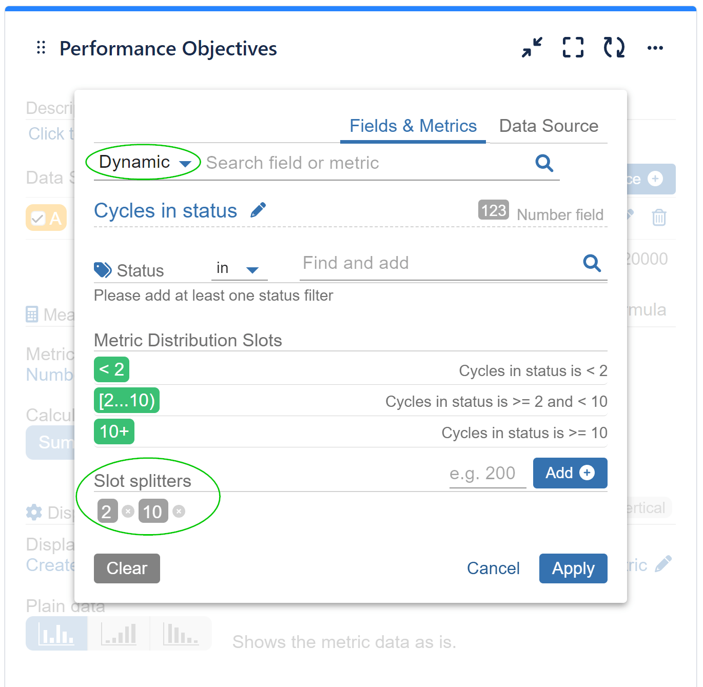 dynamic metric distribution settings