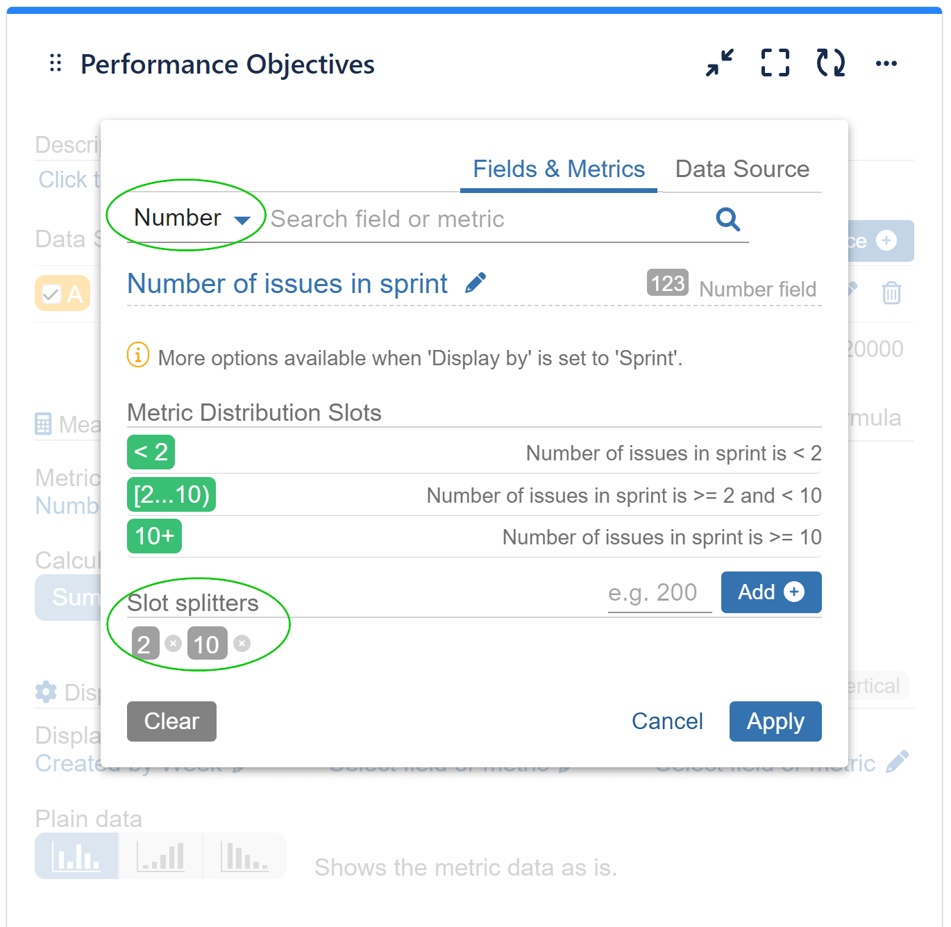 number metric distribution settings