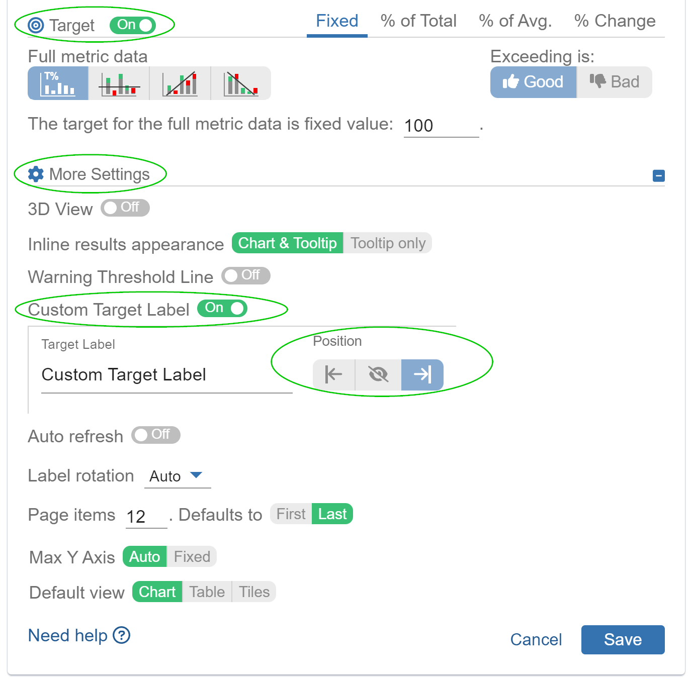 Custom target label settings