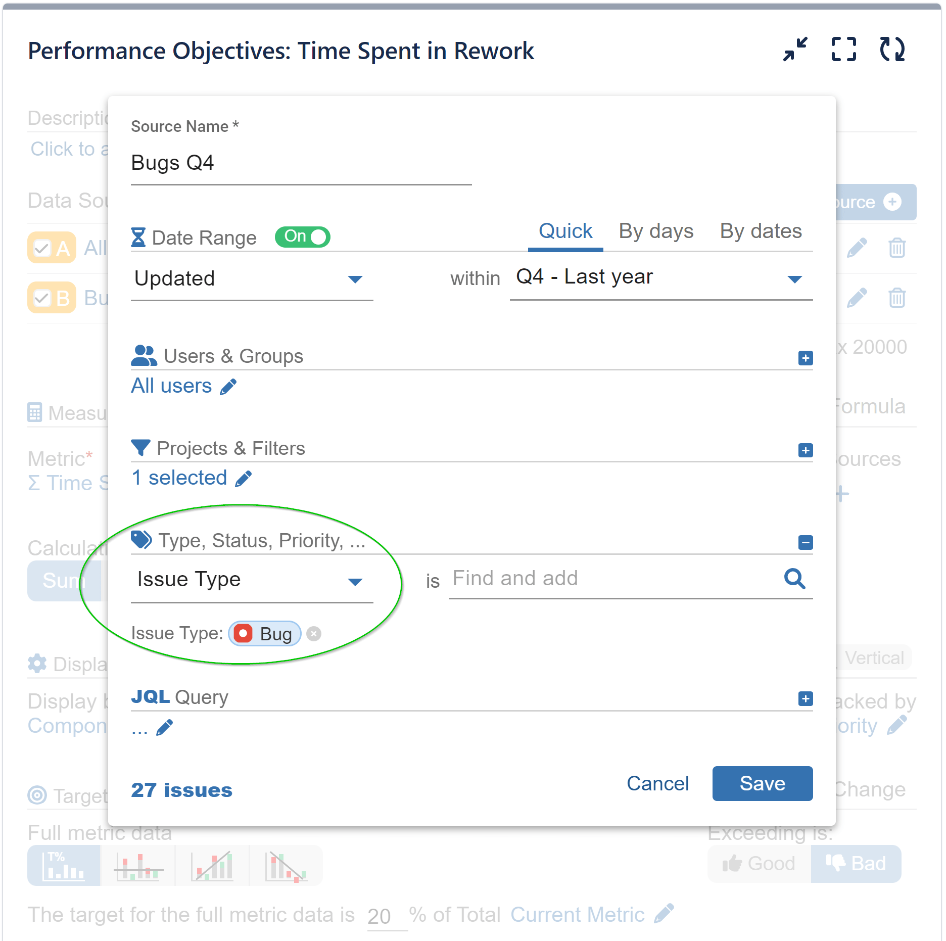 Time Spent In Rework KPI Data Source Settings