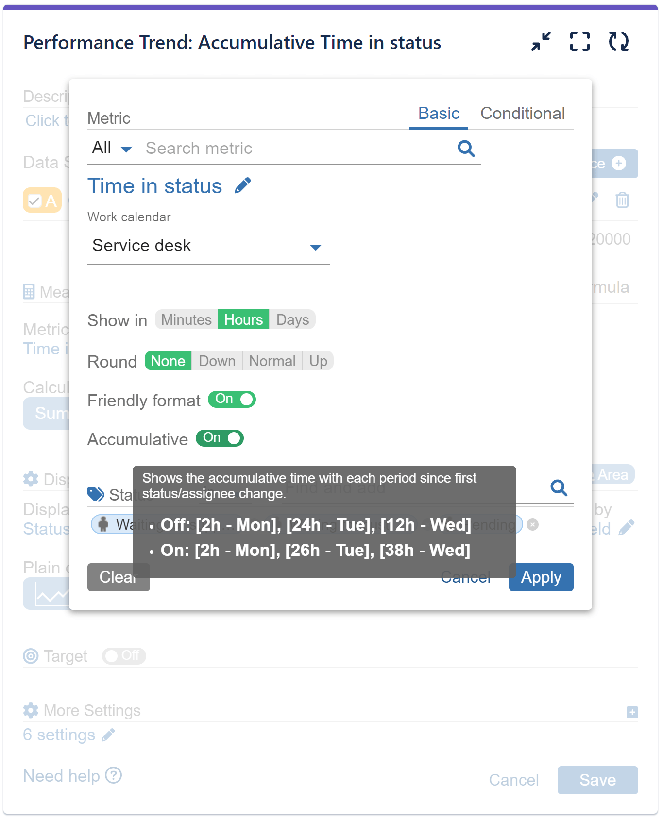 Accumulative time in status report settings jira