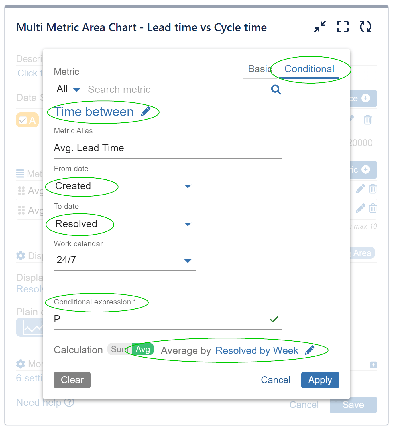 Average lead time conditional metric settings