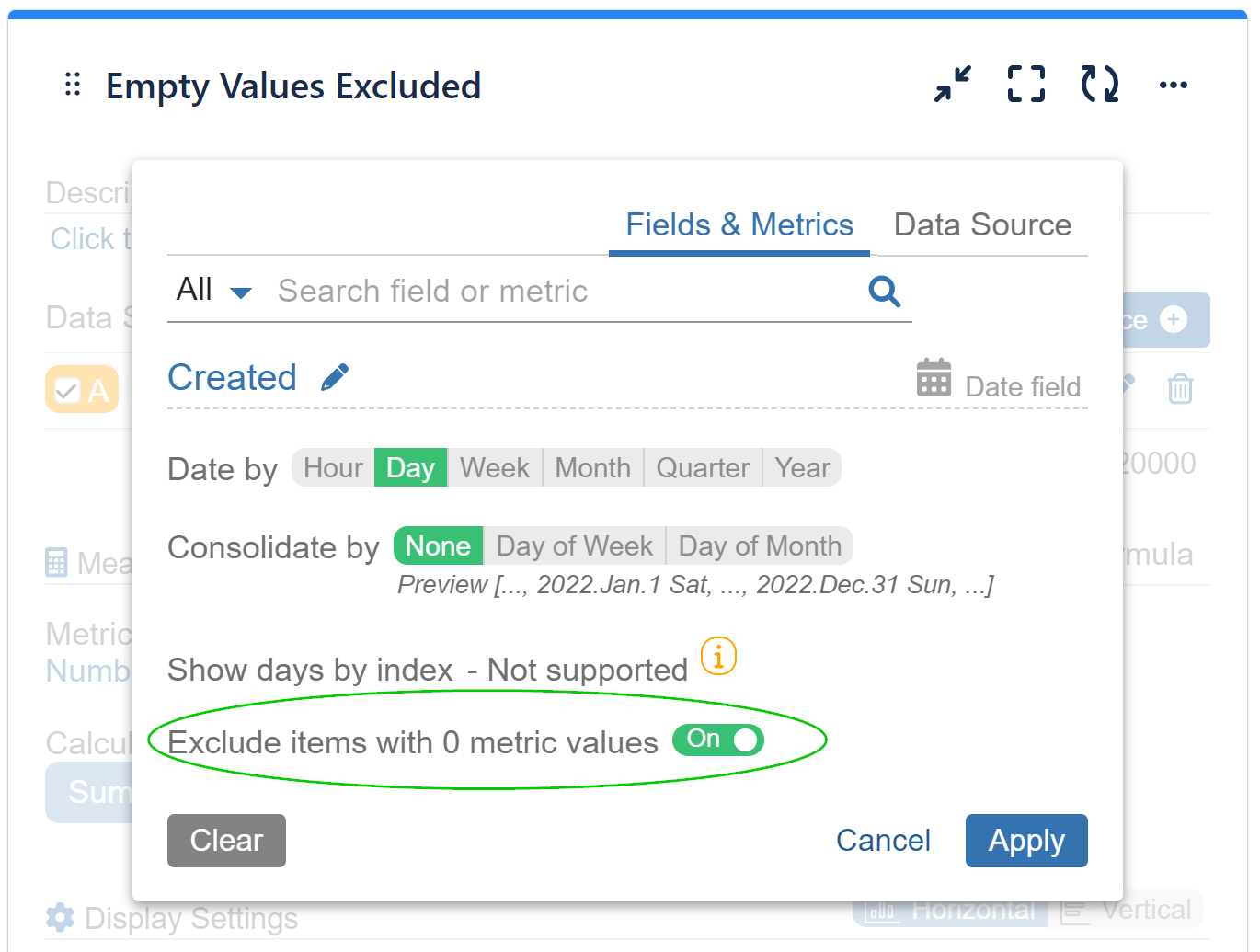 Exclude zero value metrics settings