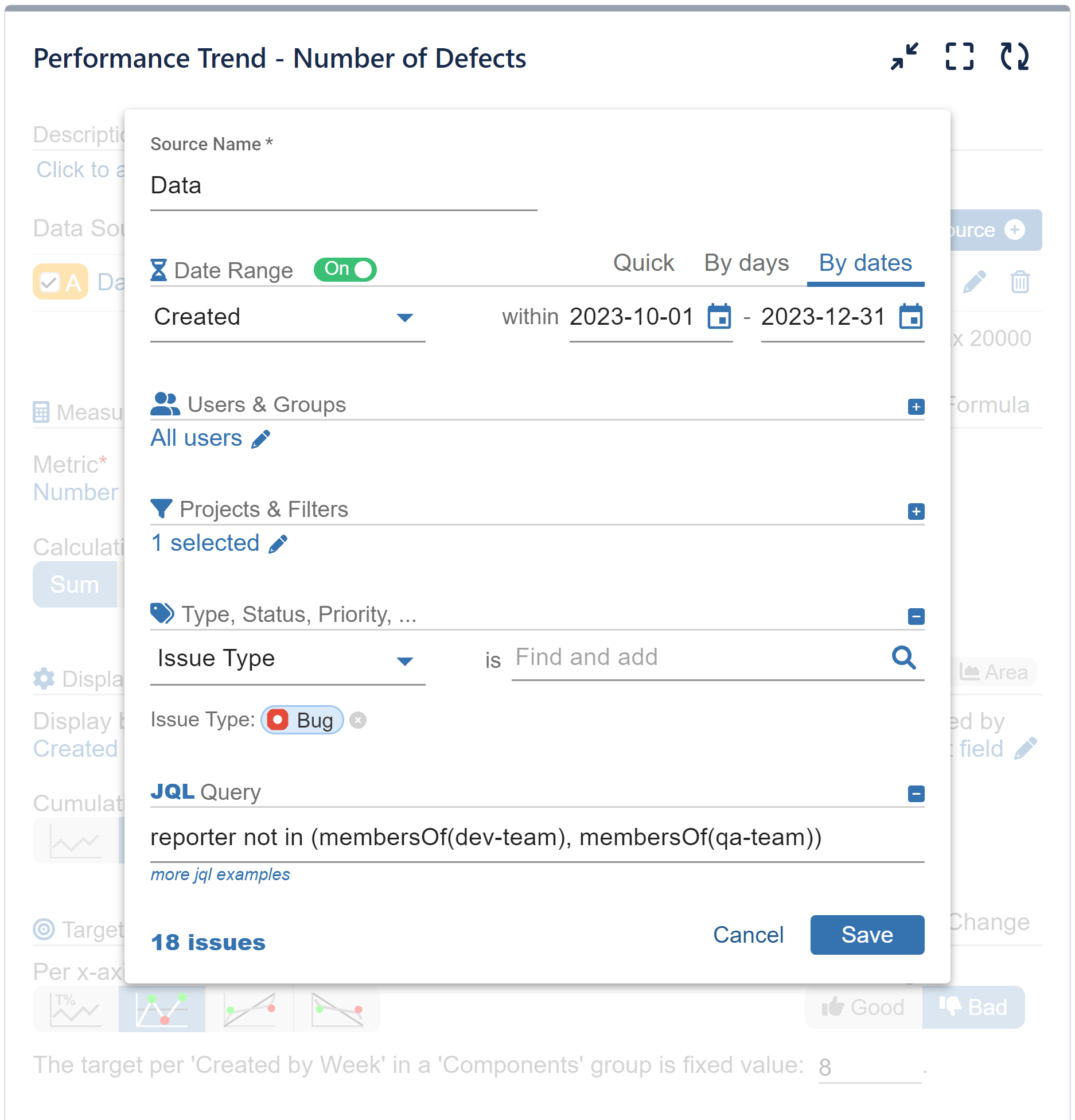 Number Of Defects Jira KPI Data Source Settings