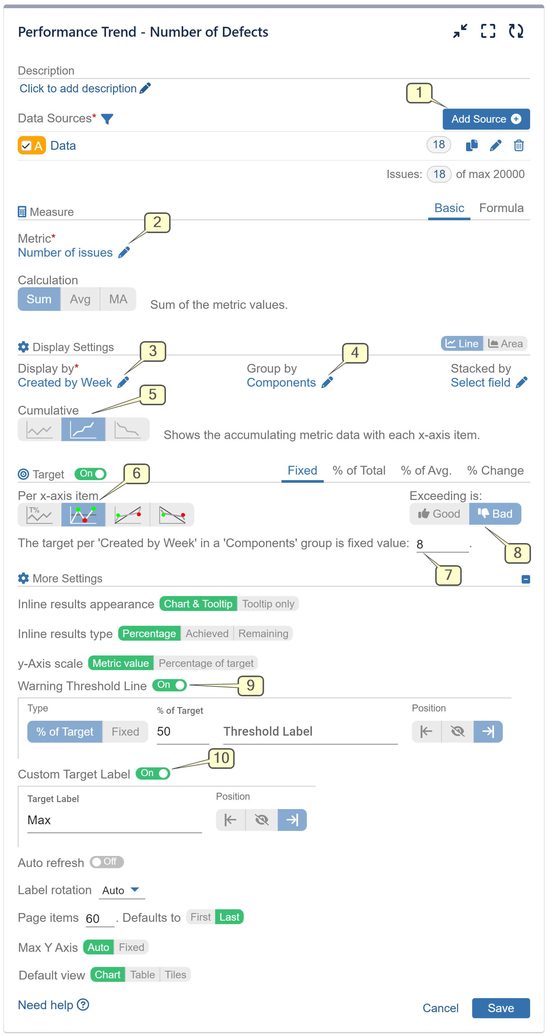 Number Of Defects Jira KPI Settings