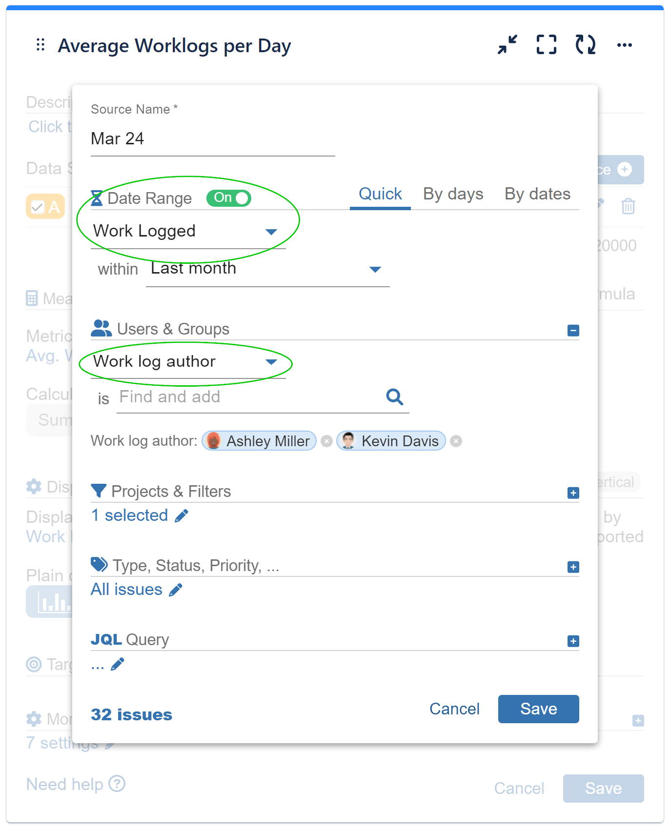Data source settings average worklog times