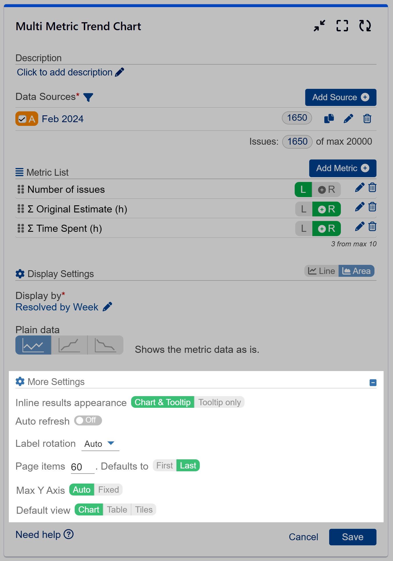 Multi metric trend gadget more settings
