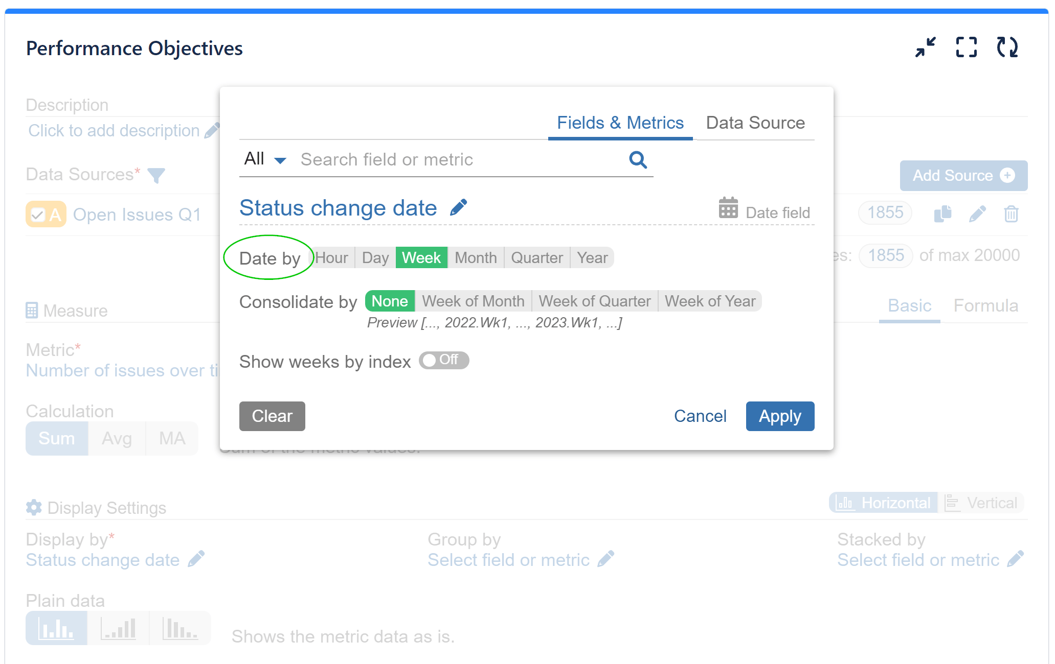 Display by number of issues overtime in status