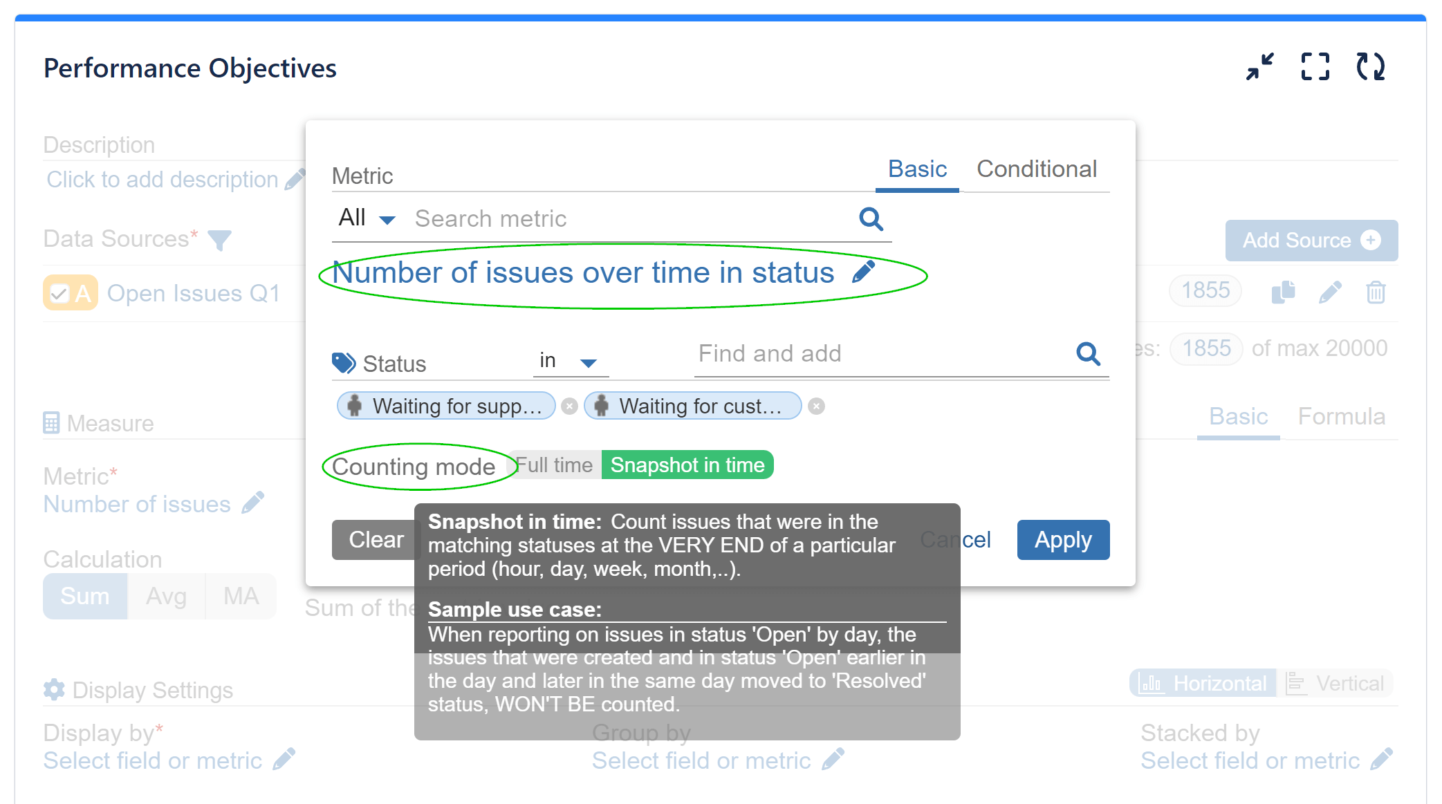 Number of issues overtime in status metric