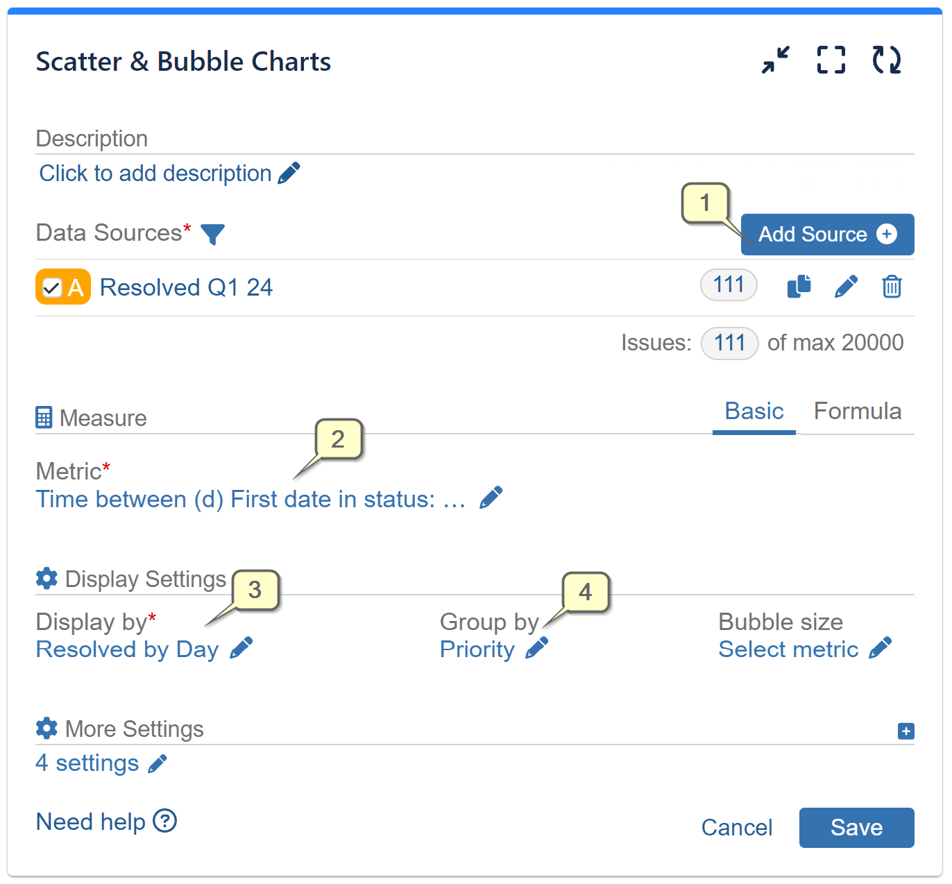 Scatter plot cycle time report settings