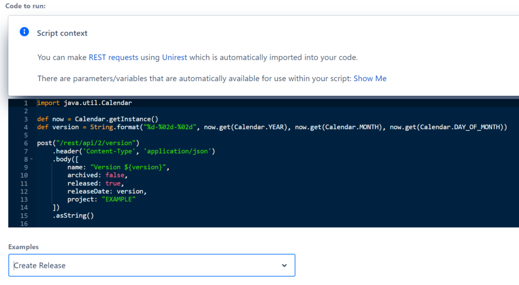 ScriptRunner Release example