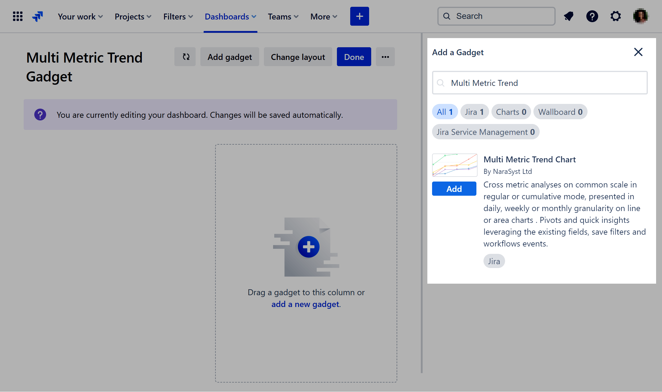 Add Multi Metric Trend Gadget Jira 1