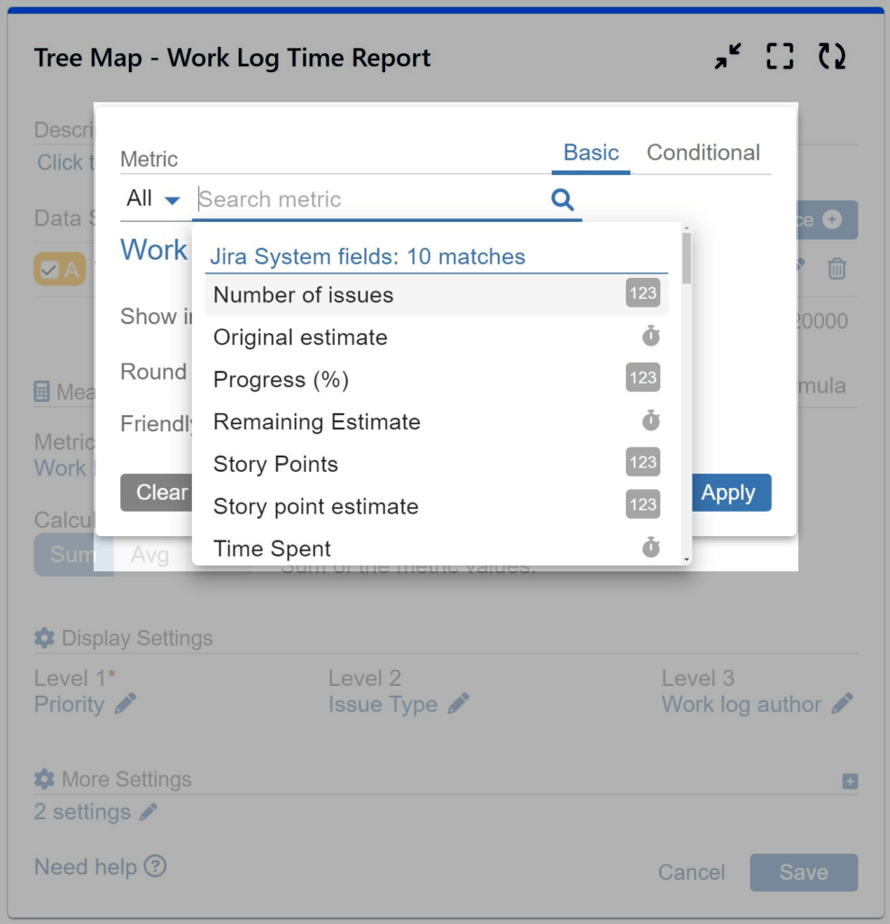 Measure Metric Settings Tree Map Gadget Jira
