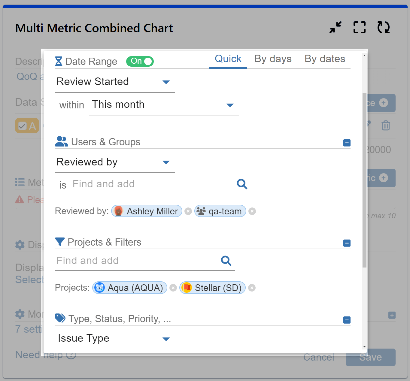 Multi Metric Combined Gadget Jira Data Segmentation
