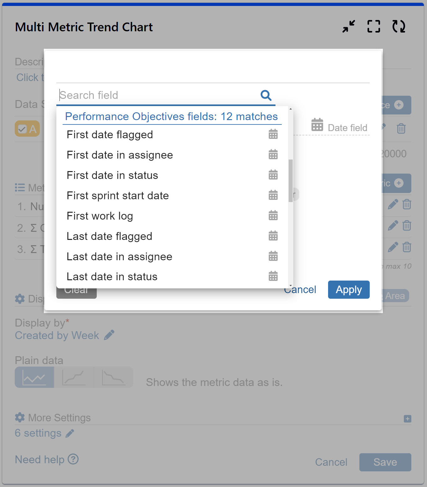 Multi Metric Trend Gadget Jira Display Date Fields