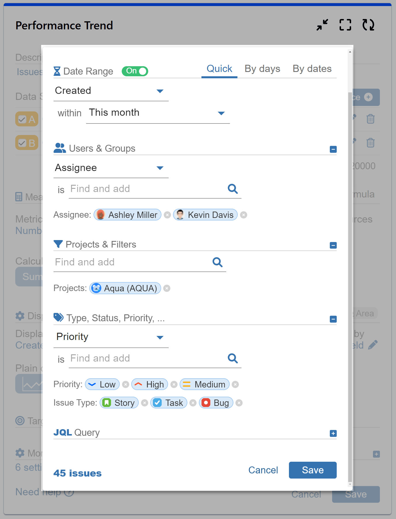 Performance Trend Gadget Jira Data Segmentation