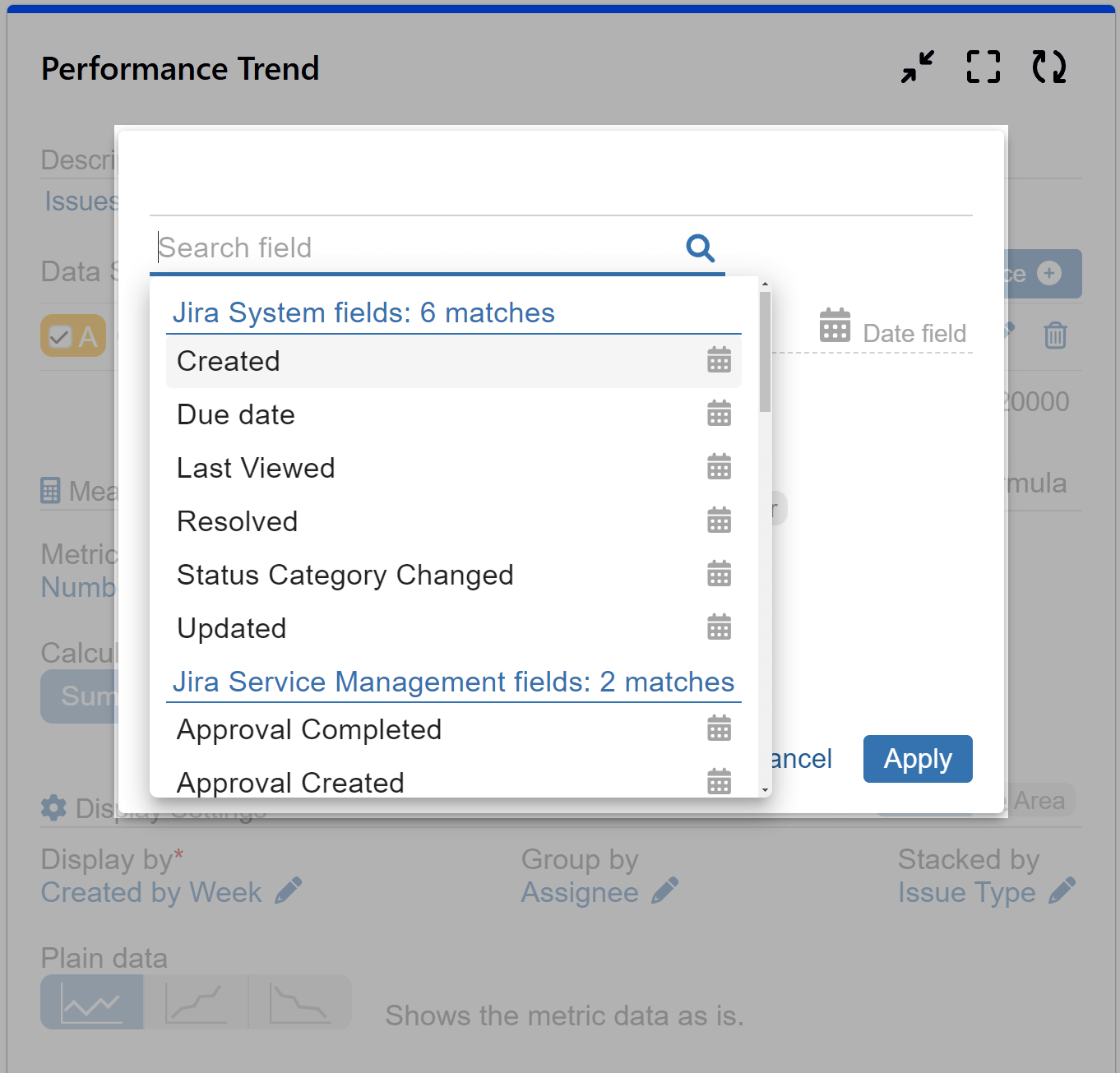 Performance Trend Gadget Jira Display Date Fields 1