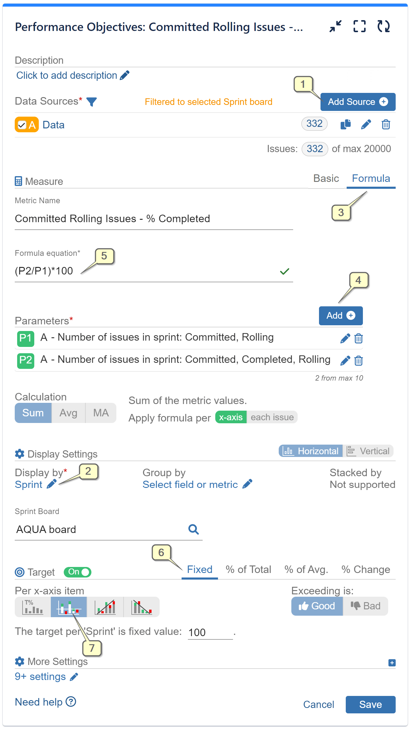 Committed Rolling Issues Percent Completed Settings