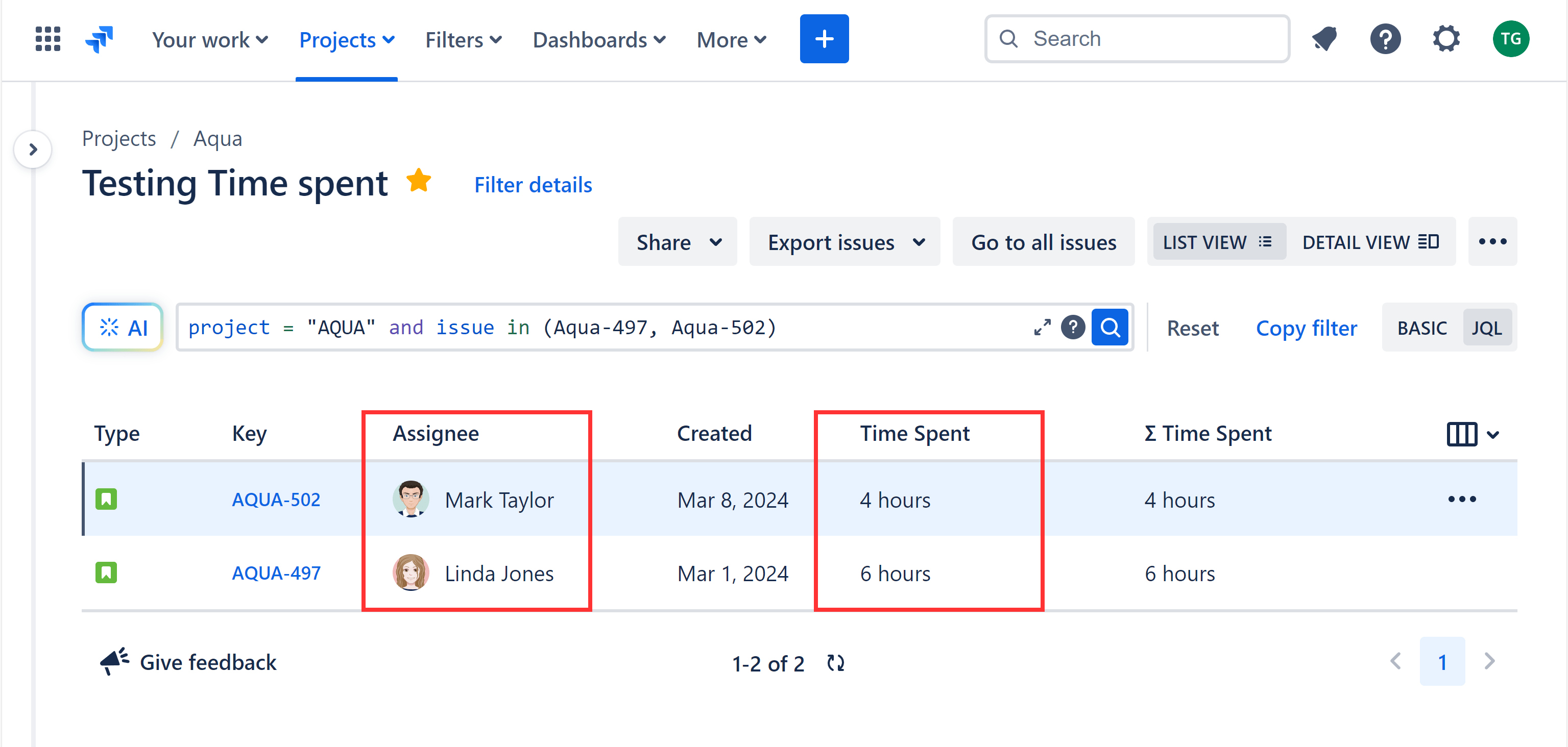 Issues Time Spent Jira 1