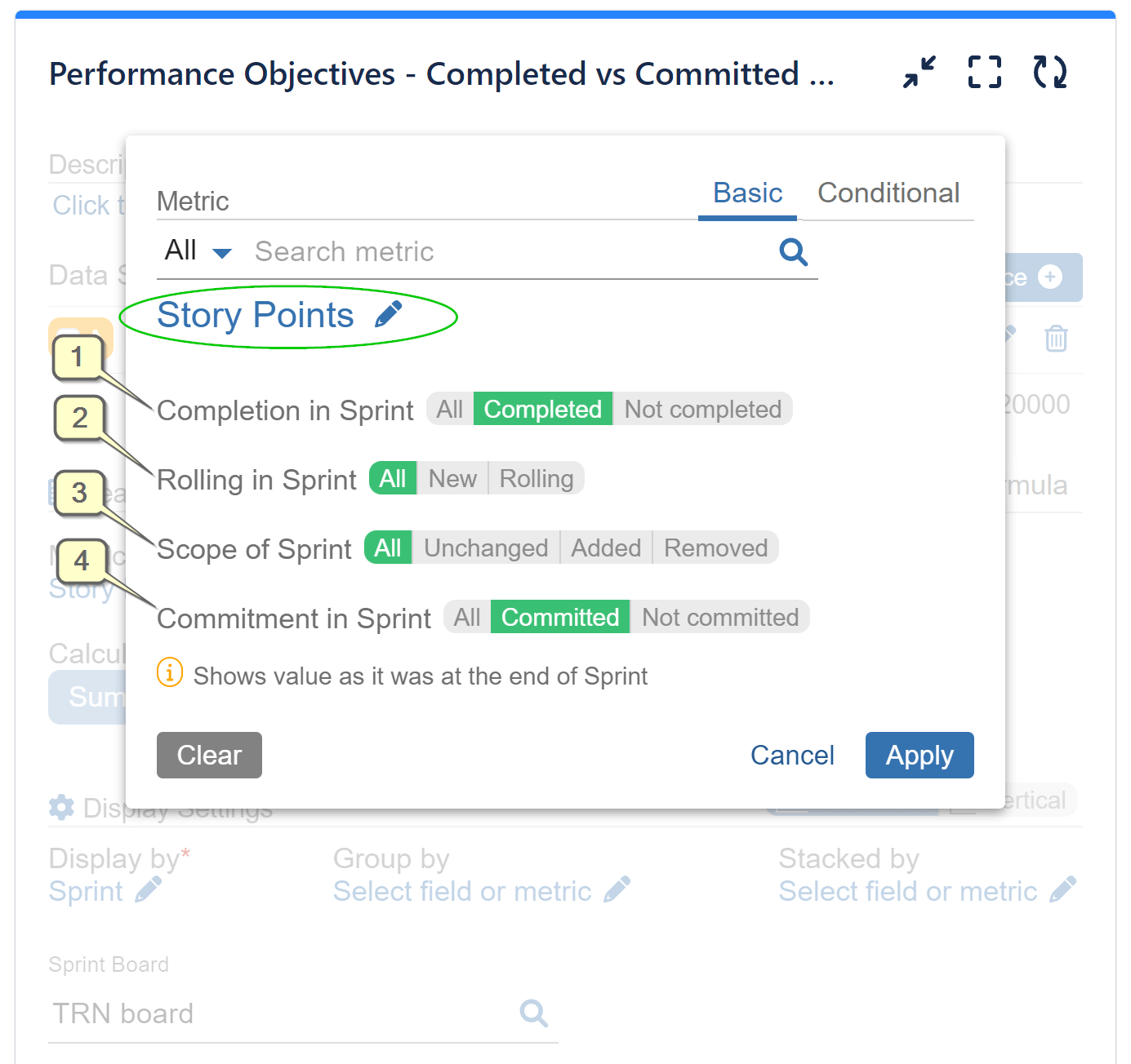 Story Points Filtering Options 1
