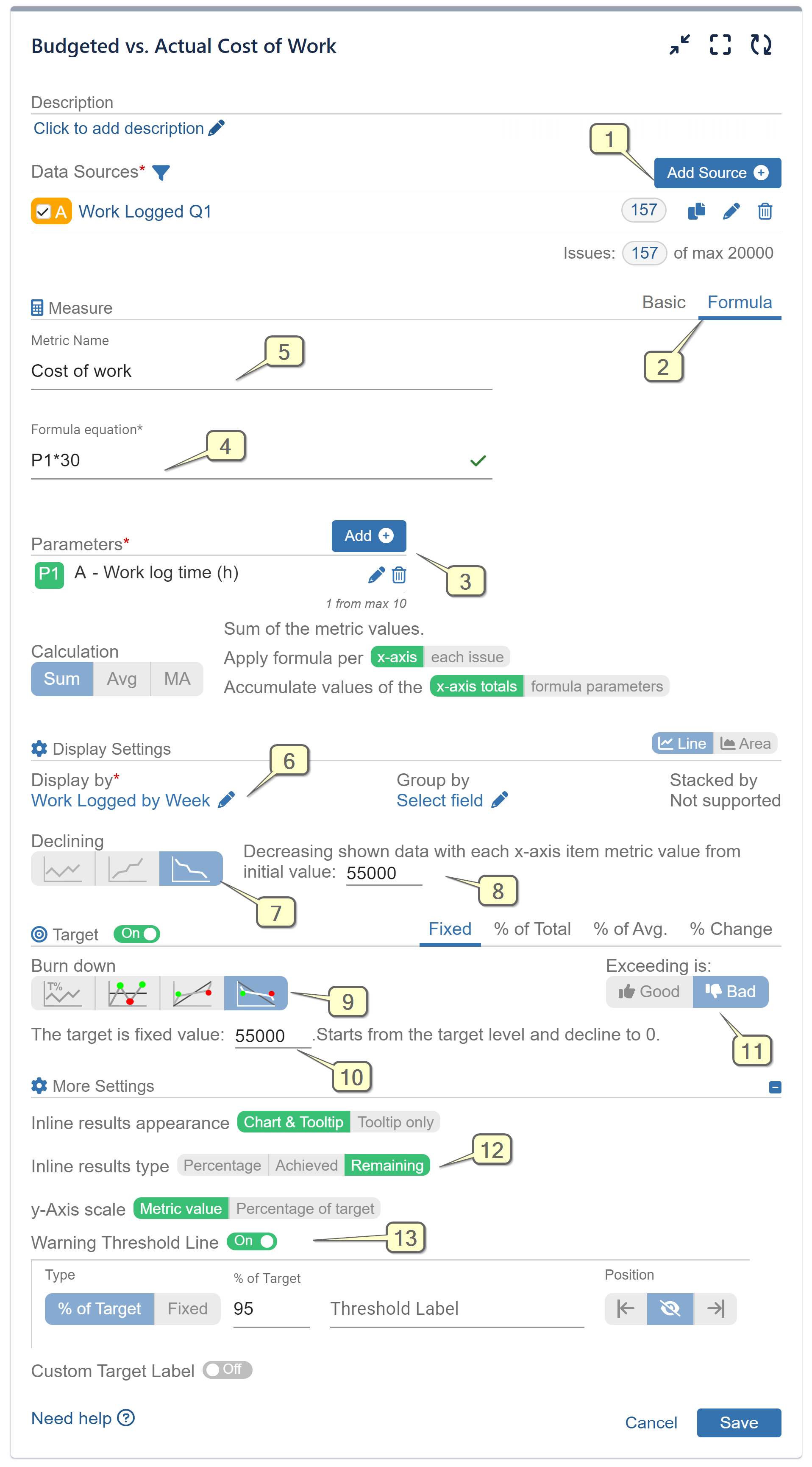 Budget vs Actual Cost of Work settings