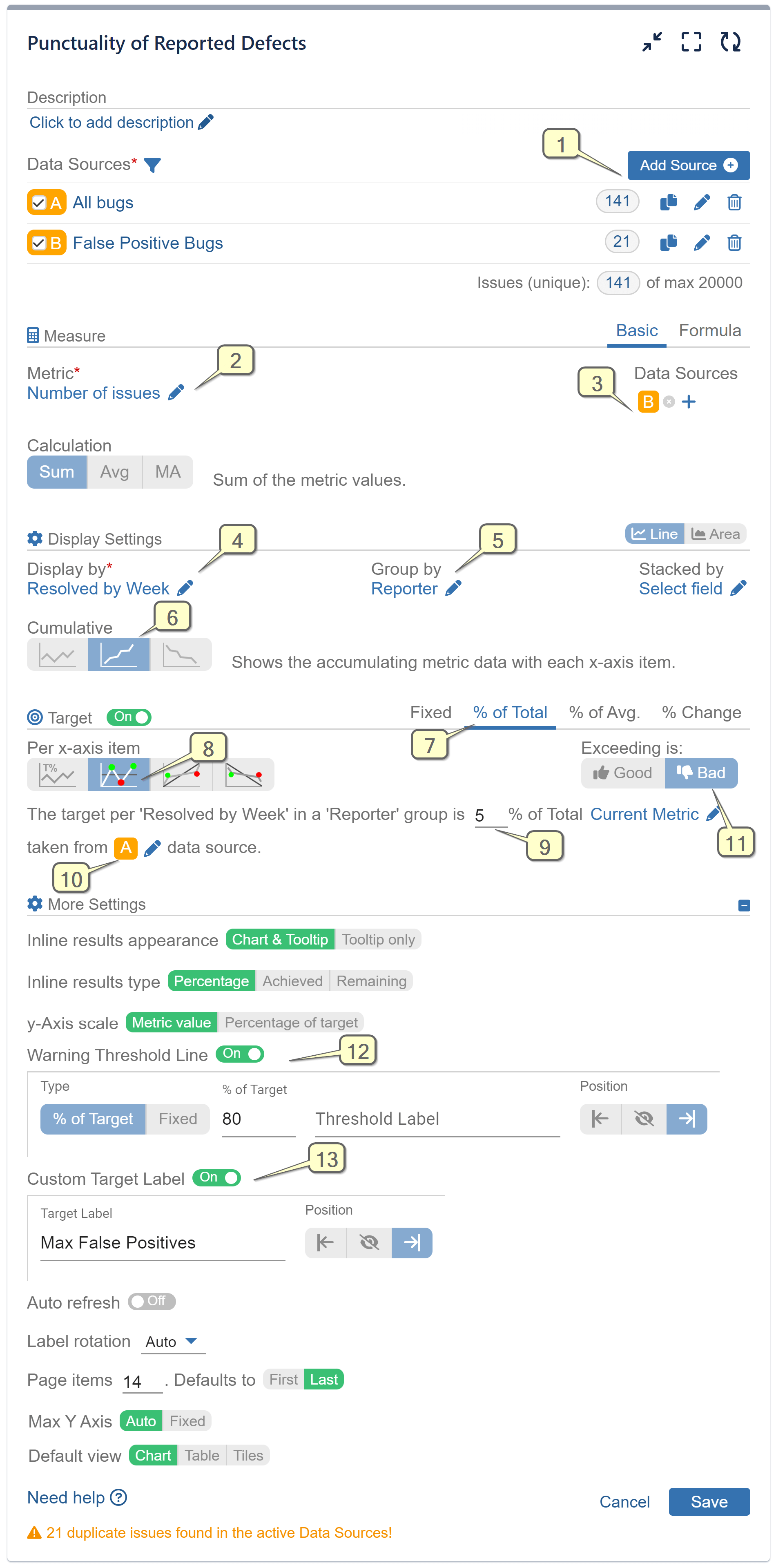 Punctuality of Reported Defects KPI Settings steps