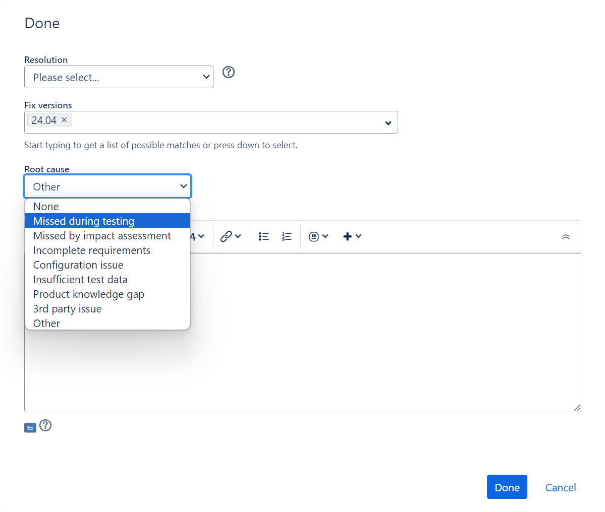 Root Cause Field in jira