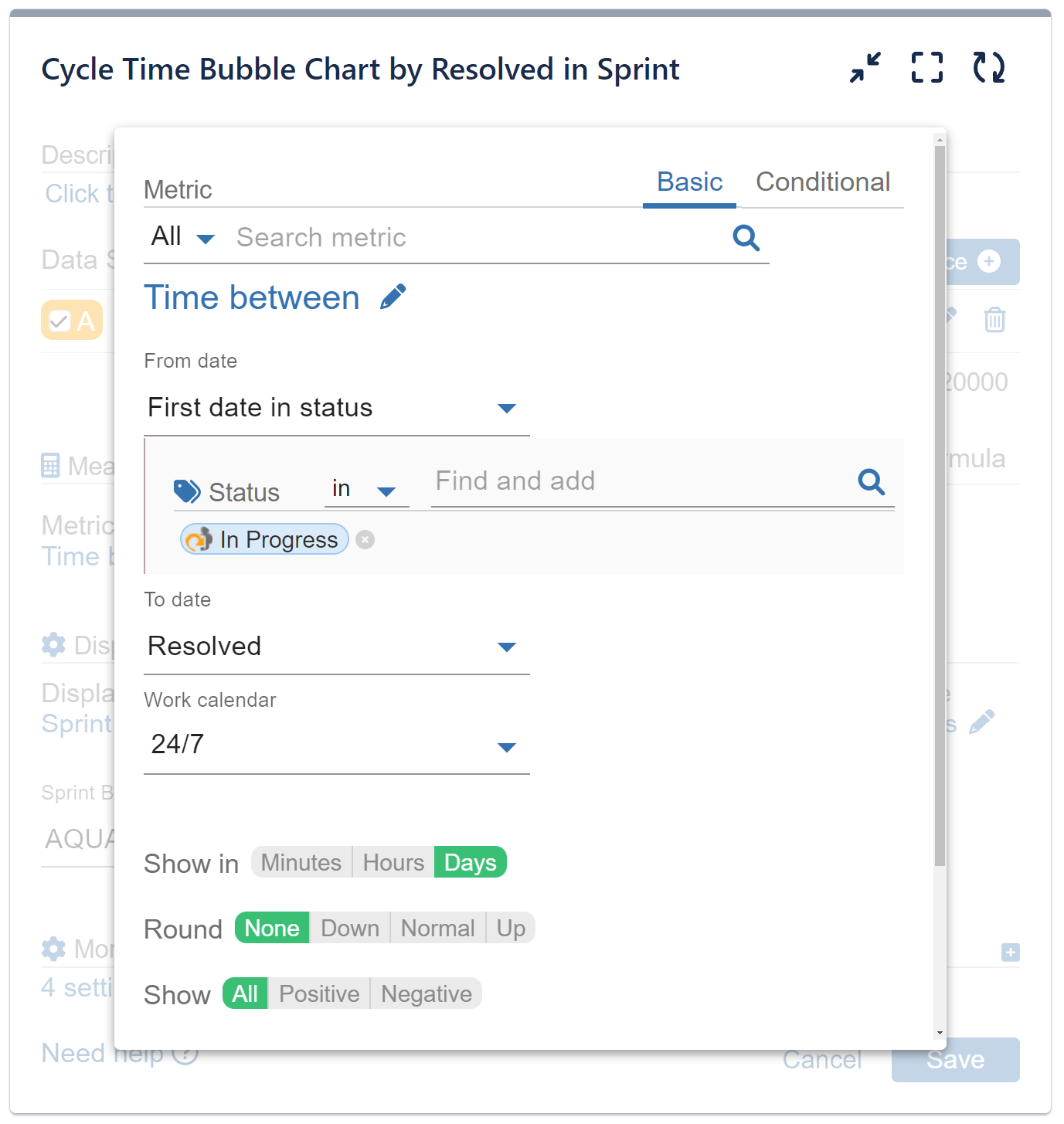 Time between metric cycle time report