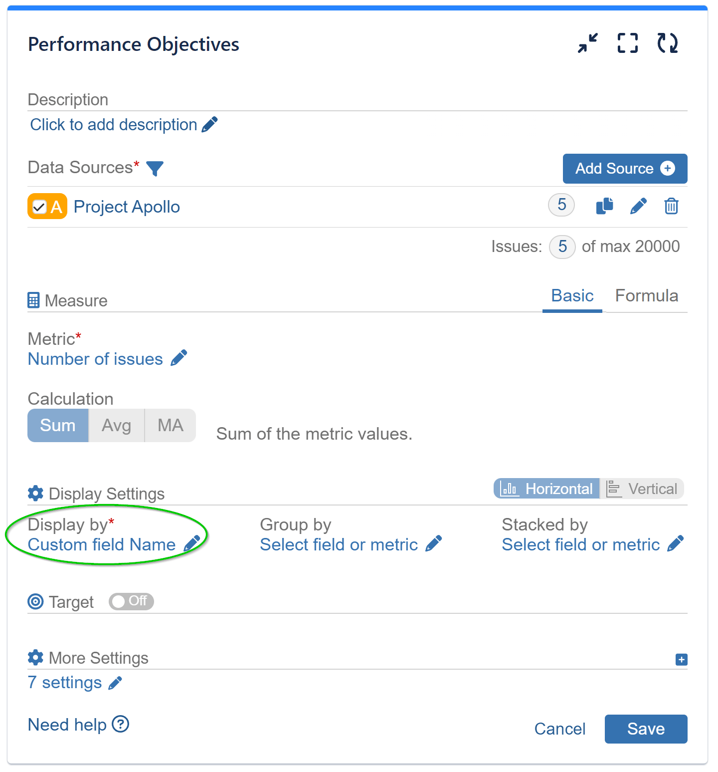 Settings display by custom field name