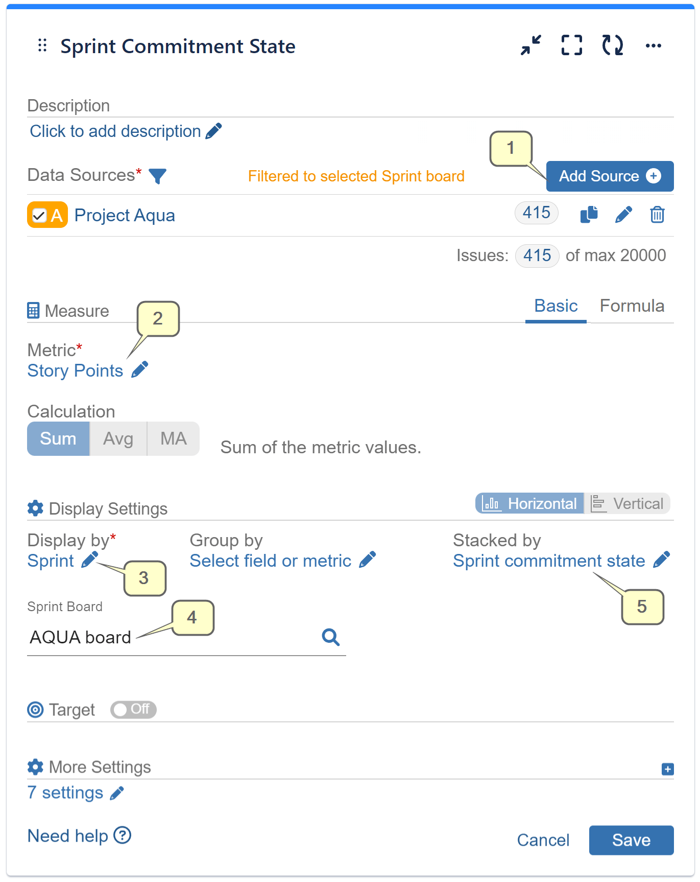 Sprint commitment state report settings story points committed