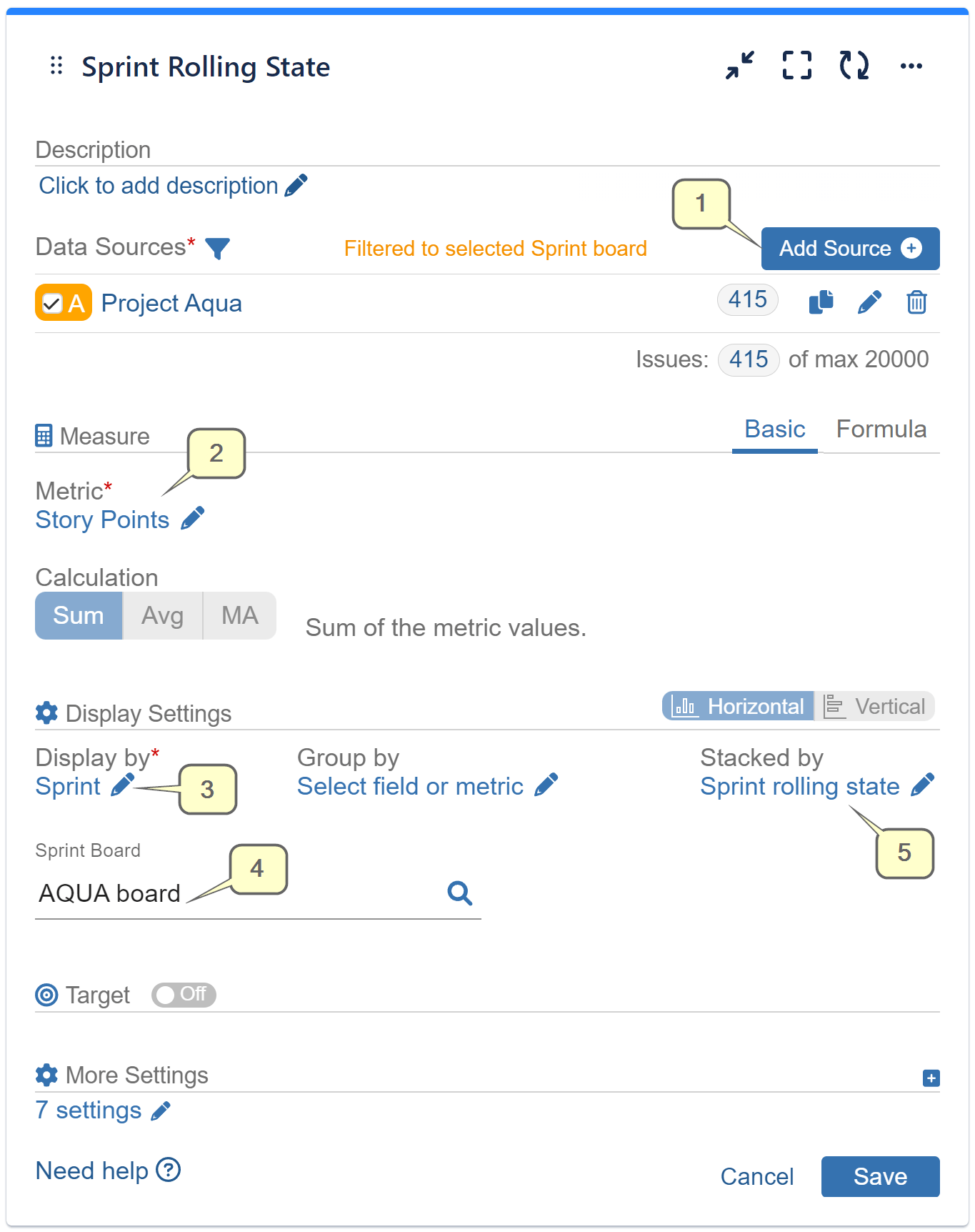 Sprint rolling state report settings story points rolling