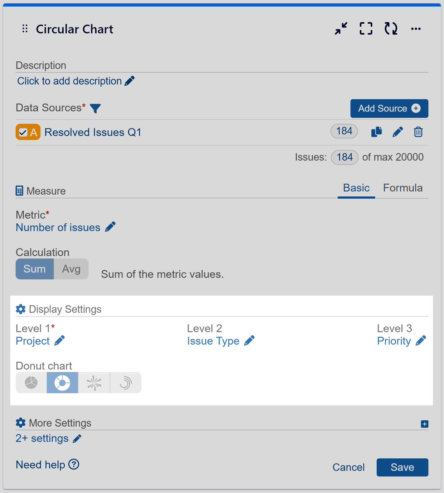 3 Level Sunburst Chart configuration screen